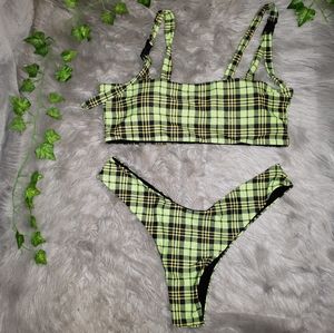 2 pc Swimsuit Bikini Green plaid